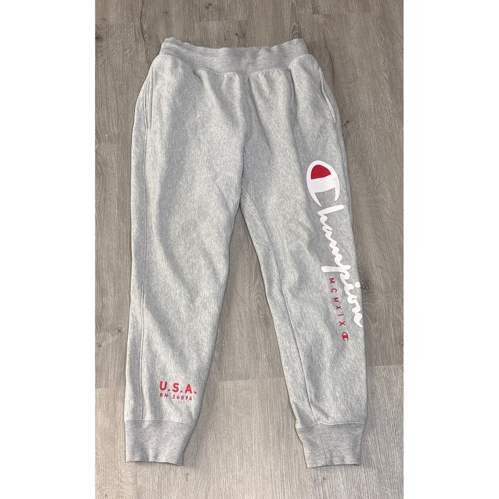 Champion Reverse Weave Mens Gray Jogger Sweatpants RWSS Graphic Size Medium